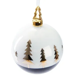 BRUBAKER Weihnachtsbaumkugel Premium Weihnachtskugel Tannenbaum Gold - 10 cm Baumkugel aus Glas (1 St), Weiß Schwarz mit goldener Weihnachtsbaum Figur - Handbemalt goldfarben