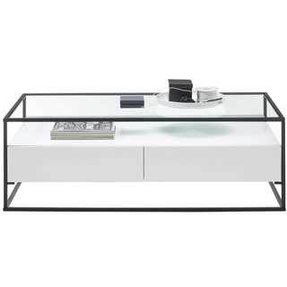 Robas Lund Couchtisch Glastisch mit Schubladen Weiß, BxHxT 120x40x60 cm