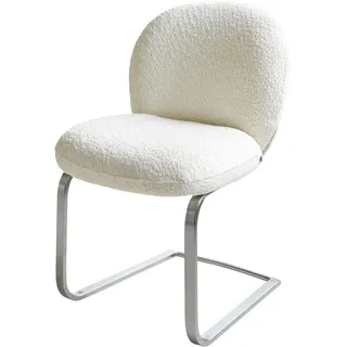 DELIFE Schwingstuhl Nube-Flex Freischwinger flach Edelstahl Bouclé Weiß