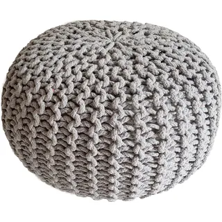 Abato Premium Sitzhocker Strick-Hocker Pouf extra stabil 45x45x30cm 100% Baumwolle, vom Designer entwickelt und kontrolliert, echte Handarbeit (hellgrau)