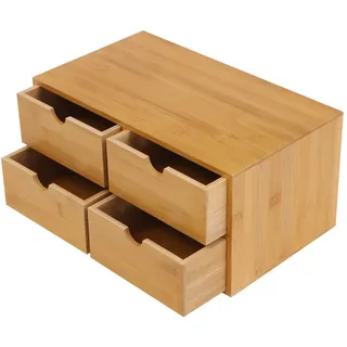 Schreibtisch-Organizer aus Bambus mit 4 Schubladen zur Aufbewahrung einer Vielzahl von Alltagsgegenständen, geeignet für das Büro (Holzfarbe)