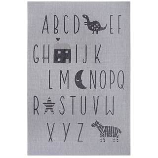 Kinderteppich Kinderteppich ABC Alphabet In- / Outdoor Buchstaben Motiv silber grau, Teppich Boss, rechteckig, Höhe: 3 mm grau|silberfarben