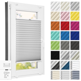 Estika® Plissee ohne Bohren 30 cm x 100 cm - Hellgrau - Bruchfeste Klemmhalter, Plissee klemmfix, Rollos für Fenster ohne Bohren, Jalousien Fenster für innen, Raffrollo, Fenster plissee