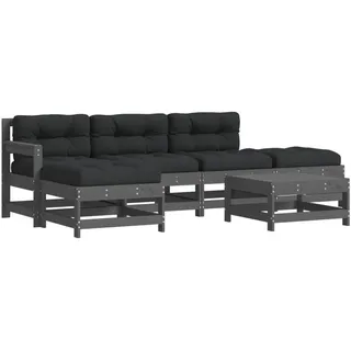 vidaXL Garten-Lounge-Set 6-tlg. grau Massivholz