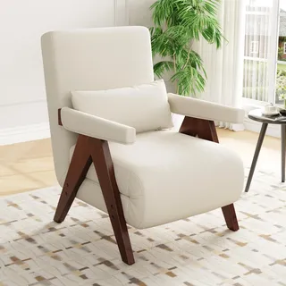 Merax Schlafsessel mit Bettfunktion, Schlafsofa 3 in 1 Klappsessel mit Verstellbarer Rückenlehne, Kissen - Metallrahmen & Leinen - für Wohnzimmer/Schlafzimmer/Büro, Beige(Walnut)