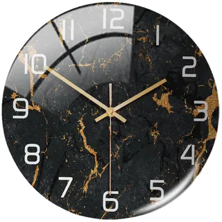 Sharplace Moderne Marmor Wanduhr, geräuschlos, 30,5 cm, stilvolle Uhr für Wohnzimmer, Schlafzimmer, Büro, Schwarz