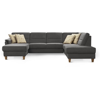 CAVADORE Wohnlandschaft Palera / Federkern-Sofa in U-Form im Landhausstil / 314 x 89 x 212 / Mikrofaser-Bezug, Grau