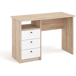 KOMTO Schreibtisch mit Schubladen - Bürotisch Computertisch Klein Arbeitstisch Büro PC-Tisch Kinderschreibtisch mit Stauraum | Moderner Schreibtisch Sonoma Eiche + Weiß | Oslo H 110 x 50 x 74 cm