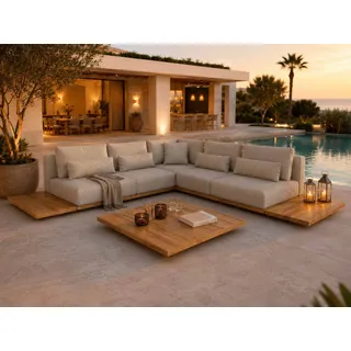 Suns Aspen Lounge-Set 6-tlg. 2x2-Sitzer Teak/Stoff - Natur