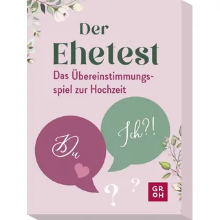 Groh Verlag Der Ehetest: Das Übereinstimmungsspiel zur Hochzeit | Spiel für Paare mit 100 aufschlussreichen Fragen, Geschenk zum Valentins- oder Hochzeitstag oder für den Spieleabend