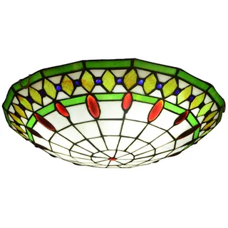 GDLight Tiffany-Stil Mittelmeer-Deckenleuchte Handgefertigte Glasmalerei Deckenbeleuchtung Flush Mount Deckenlampe für Schlafzimmer Wohnzimmer Study, E27,Grün,40cm