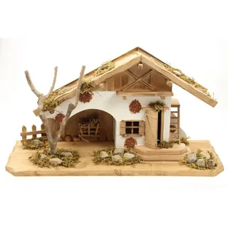 ELLUG Krippe Holz Krippenstall, Weihnachtskrippe 55*19*28cm (OHNE Krippenfiguren) (1-tlg), aus Holz, für Figuren bis zu 17cm Höhe