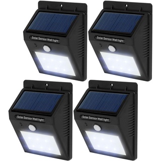 tectake 6 LED Solar Außenleuchte Wandlampe Gartenleuchte mit Bewegungsmelder - diverse Mengen - (4 Stück | Nr. 401736)