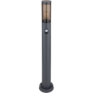 Wegeleuchte Bewegungsmelder Stehlampe Sockelleuchte außen Gartenlampen anthrazit IP44, Standleuchte Terrasse Balkon, Edelstahl rauchfarben, 1x E27 Fassung, DxH 7,6x80cm
