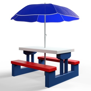 Kindersitzgruppe Garten Tisch Bänke Sonnenschirm UV Schutz Picknick Kinder Möbel Sitzgruppe
