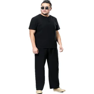 Left Girl Übergröße 2 Pcs Set Herren Männerhosen Set T-Shirt Und Hose Set Größe Kleidung Trainingsanzug Anzug Leinen Übergewicht T-Shirt Casual Männlichen Elastische Taille Band 7XL- 9XL - 9XL