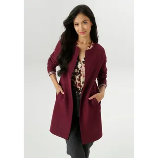 Longblazer ANISTON SELECTED, Damen, Gr. 38, rot (bordeaux), Ottomane, Obermaterial: 100% Polyester, unifarben, feminin, figurumspielend ca. Mitte Oberschenkel, Rundhals, Langarm eingesetzt normaler Saum, Blazer, in modischer Länge