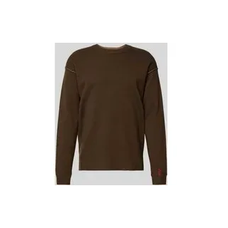 Regular Fit Strickpullover aus Woll-Baumwoll-Mix, Dunkelbraun, M
