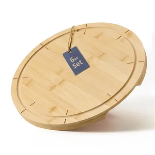 KHG Pizzateller 6er-Set Pizzabrett 33 cm, Schneidbrett Holz, Durchmesser | Bambus schnittfest, 8-fache Einteilung für gleichmäßig große Stücke, Holzteller für Pizza, vielseitig einsetzbar
