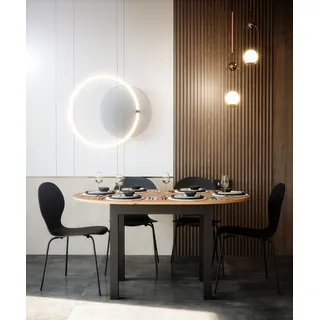Newfurn Esstisch rund ausziehbar 100-140 cm Wildeiche Schwarz Esszimmer