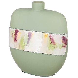 GILDE Dekovase Vase bauchig aus Glas - Blumenvase Glasvase Tischvase Vase Deko Wohnzimmer - Farbe: Grün matt Höhe 30 cm