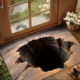 Generisch 3D Optical Illusion Door Mat,Vortex and Bottomless Hole Design Funny Entryway Rug,Ground Crack Trap Optical Illusion Rug,Thick Absorbent Non Slip Washable Mats for Kitchen,Bathroom,Stairs
