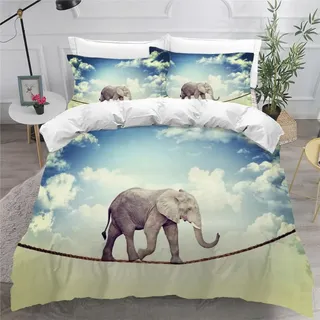 DILANI Elefant Bettwäsche-Set 155x220cm Afrika Tiere 3D-Druck Weiche Mikrofaser 3 Teilig Bettbezüge mit Reißverschluss und 2 Kissenbezüge 80 x 80 cm für Erwachsene Kinder