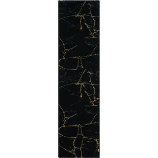 Läufer LEONIQUE "Juliet" Teppiche Gr. B/L: 80 cm x 300 cm, 12 mm, 1 St., schwarz (black, gold) Teppichläufer modernes Marmor-Design, Läufer, Brücke, Kurzflor, pflegeleicht