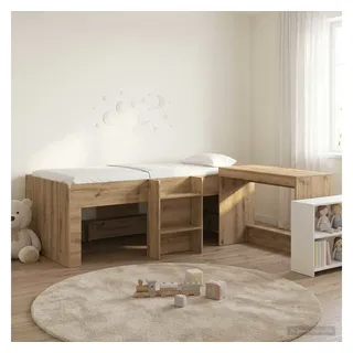 vidaXL Hochbett mit Schreibtisch für Kinder 2 Stk. 90 x 200 cm Eiche artisan