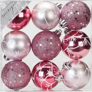 inges magic & goodz MAGIC - Goodz 9 Weihnachtskugeln 6cm Kunststoff Christbaumkugeln Weihnachtsbaumkugeln rosa