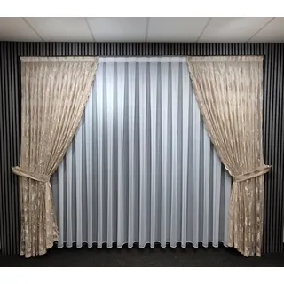 Gardinen by Justyna Vorhang Beige Gardine Komplett Set mit Weiße (5 St), Kräuselband, transparent, Polyester, Fertiggardine,Hochwertiggardine,Turkischegardine,Perde,Tüll beige 400 cm x 245 cm
