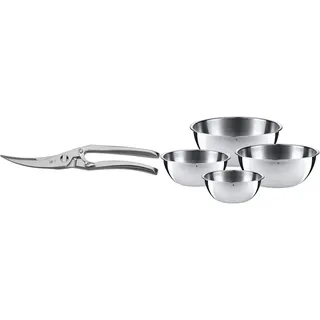 WMF Geflügelschere mit Knochenbrecher 25 cm, Edelstahl, spülmaschinengeeignet & Gourmet Schüsselset 4-teilig, Edelstahl Schüsseln 0,75l - 2,75l, Rührschüssel, Salatschüssel, Servierschüssel, stapelbar