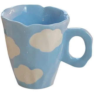 Steowsey Handgemachte Keramiktassen, Handbemalt, Tulpe und Wolke, UnregelmäßIge Kaffeetasse für Tee, Milch, Kreative Geschenke, Tasse (Blau)