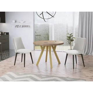 WFL GROUP Esstisch Mateo ausziehbar rund modern mit goldenen Holzbeinen (MADE IN EU, erhältlich in zwei Größen – 100/100 cm, ausziehbar auf 150/200 cm), platzsparender Tisch für kleine Küche, Esszimmer oder Wohnzimmer braun