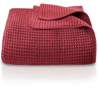 Wohndecke Wohndecke Waffelpique aus Baumwolle - Kuscheldecke, Baumwolldecke -, Laynenburg, Decke als Sofa-decke, Couchdecke, Wolldecke aus Baumwollmix rot 150 cm x 200 cm