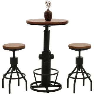 Set Bartisch + 2x Barhocker MCW-N17, Barstuhl Stehtisch höhenverstellbar drehbar Fußablage Industrial Holz ~ braun
