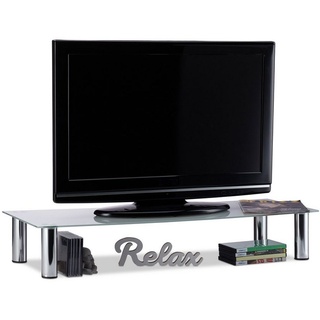 relaxdays TV-Regal TV-Tisch Glas silberfarben|weiß