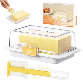 Butterdose, Butterdosen kunststoff mit deckel für 250g und 500g Butter, Große Luftdichter Butterbehälter mit Deckel und Buttermesser erleichtert das Portionieren und Bestreichen, butter dish, Weiß