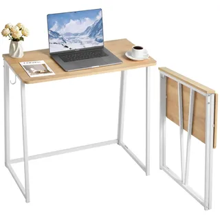 Vevor kleiner Klappschreibtisch Schreibtisch faltbar 80 x 48 cm (Tischplatte), platzsparender Computertisch mit Aufbewahrungshaken, Bürotisch mit 68 kg Tragkraft Eiche für kompakte Räume Homeoffice