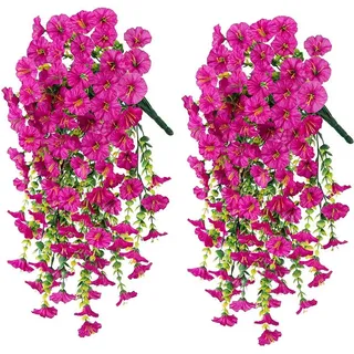 4 Stück 29,52 Zoll / 75 cm Künstliche Pflanzen mit hängenden Blüten für Außen Innen Frühling Sommer Dekoration Kunstseide Realistische Blauregen Kletterpflanzen Hängende Pflanzen für Zuhause Veranda Terrasse Balkon Deko (Rosa)