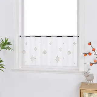 Joyswahl Scheibengardinen Weihnachten Bistrogardine Weiß Kurzstores Küchengardinen Weihnachtsdeko Kurze Gardinen Vorhang Küche Gold HxB 45x120 cm 1er Pack