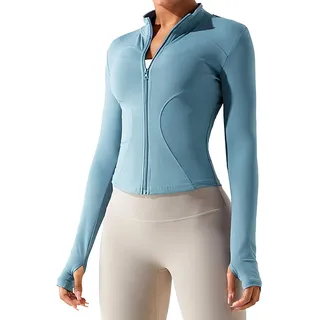 CALIYO Laufjacke Damen, Sportjacke ReißVerschluss Sportjacke Damen Fitness Kuschelig und Weich Oberteil Langarm Shirt Gym Yoga Tops, Blau, XS - XS