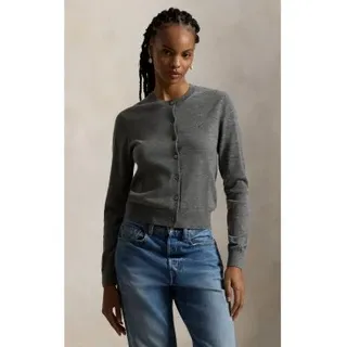 Polo Ralph Lauren für Damen. 211A99832002 Grauer Wollcardigan mit Rundhalsausschnitt (M), Lässig, Wolle