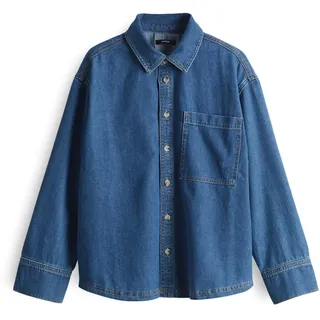 OPUS Damen Langarmbluse | Jeansbluse FELYN Loose aus softem BCI Cotton mid Coastal Blue, 38 - 38