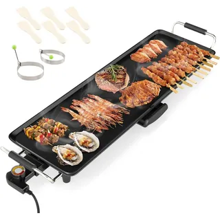 GOPLUS Elektrische Tischgrill, Teppanyaki Grill für 6-8 Personen, Elektrogrill mit 4 einstellbarer Temperatur & Antihaftbeschichtet, 67,7 x 22,5 cm große Grillplatte, Tischgrill für Partys & BBQ