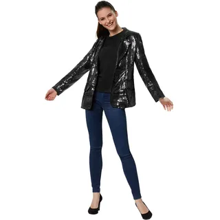 dressforfun 900995 Damen Pailletten Blazer, Langarm Glitzer Jackett, schwarz - Diverse Größen - (S | 303856) - S