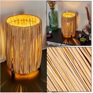 hofstein Tischleuchte moderne Boho Tischlampe aus Metall/Rattan in Schwarz/Natur, ohne Leuchtmittel, Nachttischlampe An-/Ausschalter, Lichteffekt, 1xE27, ohne Leuchtmittel beige