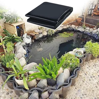 HDPE Teichfolie 2x2.0m 4x4.0m 6x8.0m 5x10.0m 6x12.0m Schwarz Teichplane Flexibel Teichmembran Fischteichfolie Dichtungsfolie Schwimmteich Folie Gartenteiche Baufolie Für Kleine Teiche(5x12.0M--16.4x39