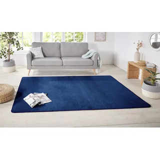 HANSE HOME Nasty Läufer – Flauschiger Kurzflor Teppich Einfarbig Unifarben für Esszimmer, Kinderzimmer, Flur, Schlafzimmer, Küche – Uni Dunkelblau, 80x150cm