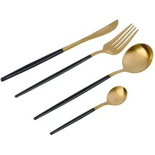 Camping Wagner Basic Besteck-Set, 16-teilig, Edelstahl, Gold/Schwarz